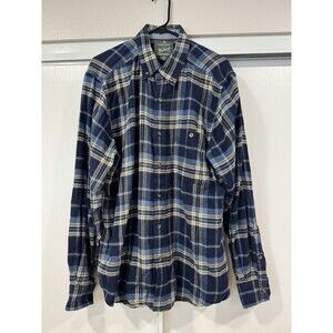 Woolrich Shirt Men Large Blue Plaid Flannel Button Front Outdoor Casual Workwear